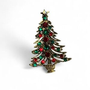 Vintage 1950’s Hollycraft Christmas Tree Rhinestone Brooch Pin